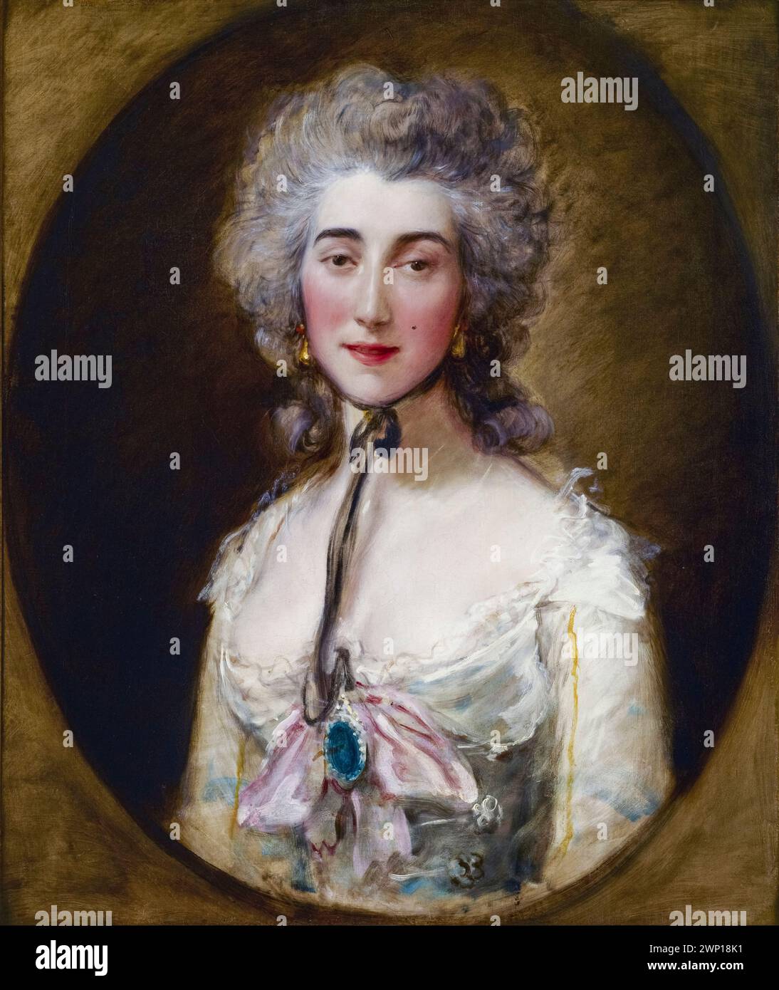 Grace Elliott (ca. 1754–1823), schottische Kurtisane, Schriftstellerin und Spionin, die während der Französischen Revolution in Paris lebte. Geliebte des Herzogs von Orléans und des zukünftigen Georg IV. Von Großbritannien, Porträtgemälde in Öl auf Leinwand von Thomas Gainsborough, um 1782 Stockfoto