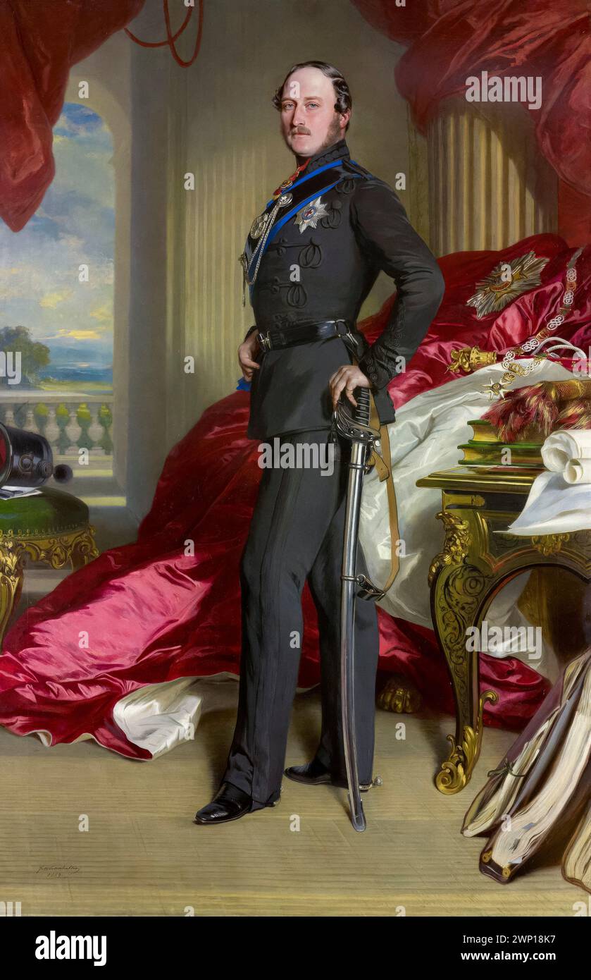 Prinz Albert von Sachsen-Coburg und Gotha (1819-1861) Gemahlin des britischen Monarchen 1840-1861, Portraitgemälde in Öl auf Leinwand von Frans Xaver Winterhalter, 1859 Stockfoto