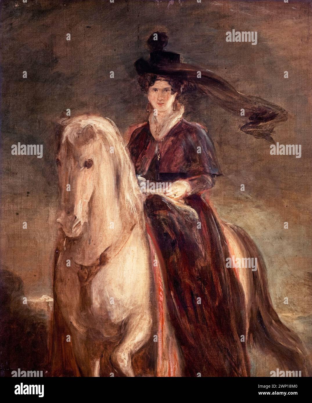 Königin Adelaide von Sachsen-Meiningen (1792–1849) Königin von Großbritannien und Hannover (1830–1837), Reiterporträt in Öl auf Leinwand von Sir David Wilkie, um 1833 Stockfoto