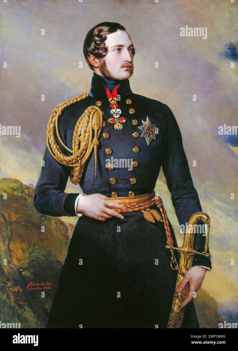 Prinz Albert von Sachsen-Coburg und Gotha (1819-1861) Gemahlin des britischen Monarchen 1840-1861, Portraitgemälde in Öl auf Leinwand von Frans Xaver Winterhalter, 1842 Stockfoto
