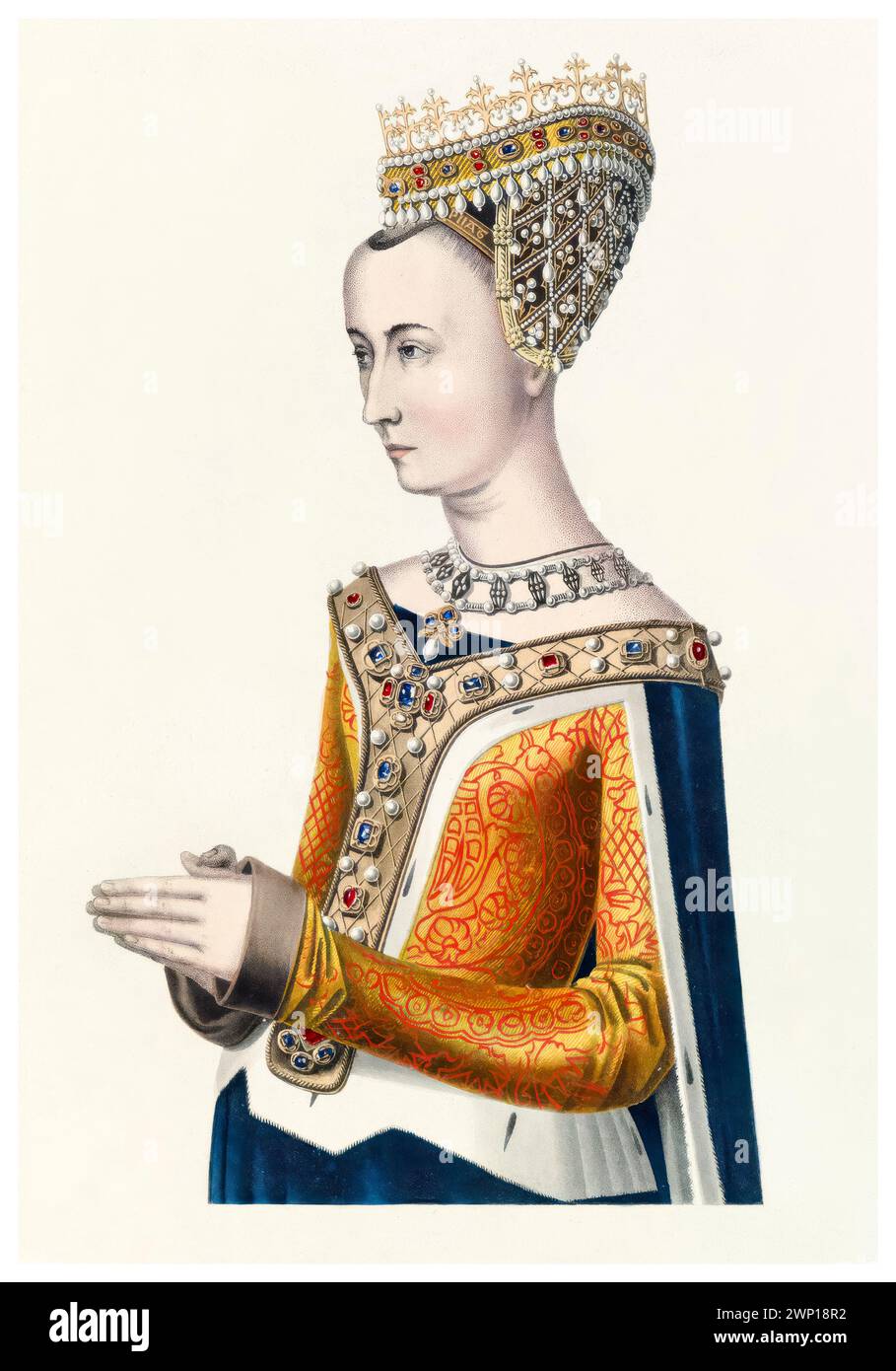Margarete von Dänemark (1456–1486), Königin von Schottland 1469-1486 durch Heirat mit König Jakob III., Porträt-Aquatint-Druck von Henry Shaw, um 1843 Stockfoto