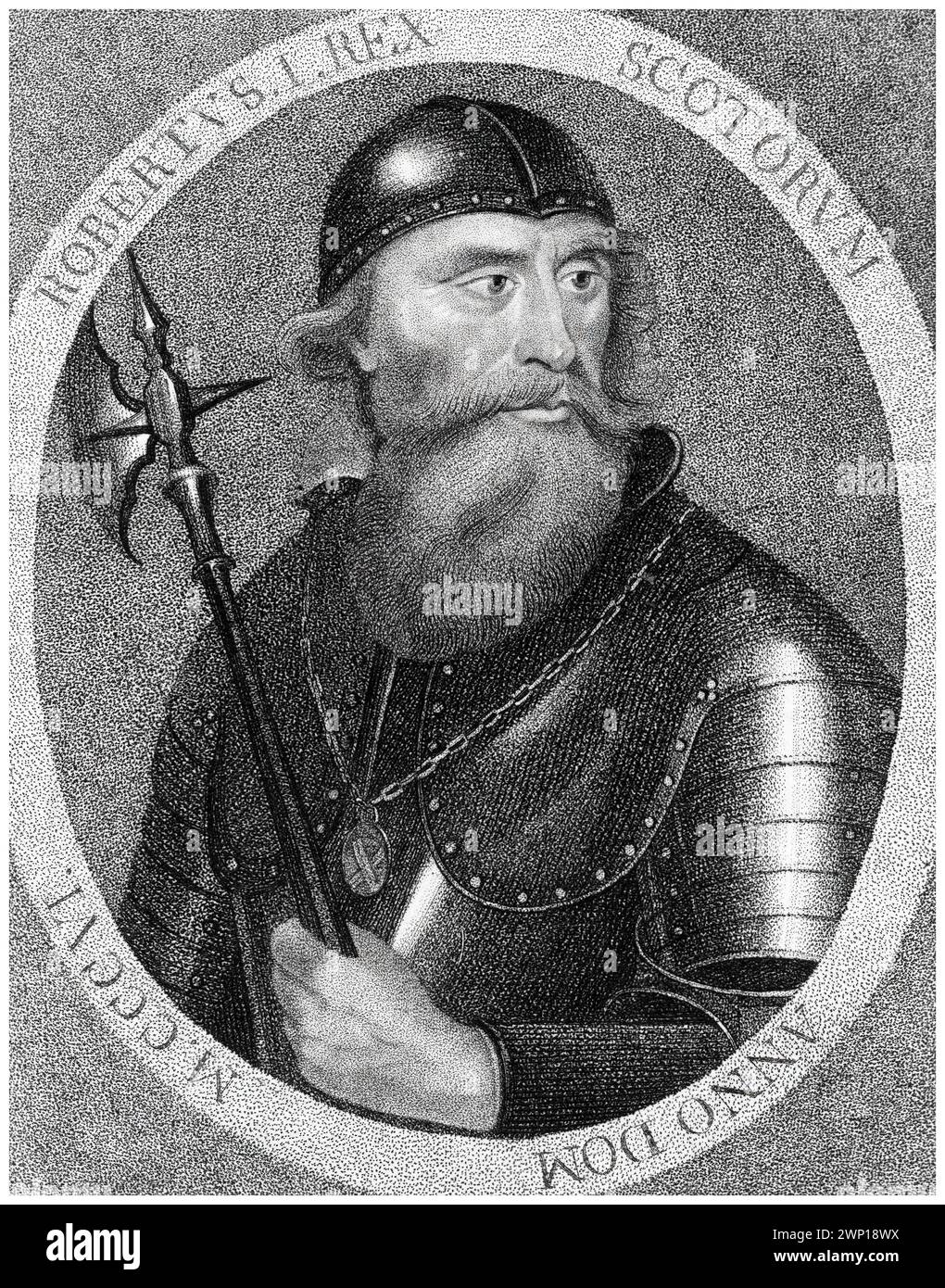 Robert I. von Schottland (1274–1329), bekannt als Robert the Bruce, König der Schotten 1306–1329, Porträtstich von Edward Harding nach Jamesson, 1797 Stockfoto