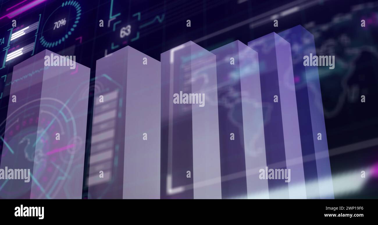 Bild der Statistik- und Finanzdatenverarbeitung über dem Bildschirm Stockfoto