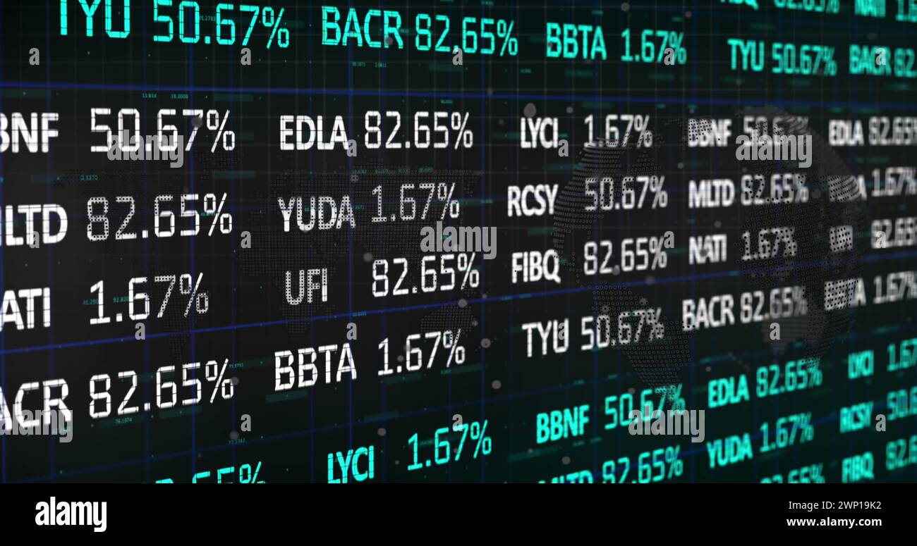 Bild der Verarbeitung von Finanzdaten auf schwarzem Hintergrund Stockfoto