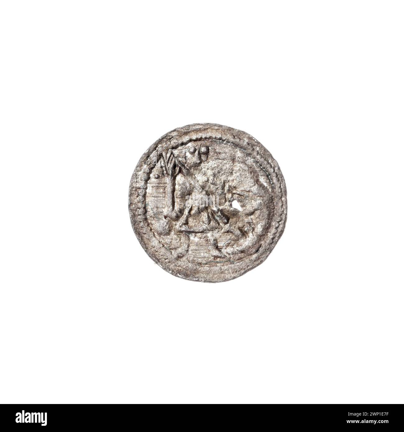 Denar; Boles Aw III Krzywousty (ksi Polish; 1107-1138); um 1125-1138 (1125-00-00-1138-00); Bolesław III Krzywousty (polnischer Prinz-1086-1138), Jastrzębowski, Stanisław (1898-1980), Jastrzębowski, Stanisław (1898-1980)-Sammlung, Wojciech (Saint-Ca. 956-997), Allegorien, Speerhöhle (Schilderemissionen), Kettenpost (iconogr.), Chaincias, gleichschenklige (iconogr.), Kreuze, Märtyrer, Mund (ikonogr.), Gesetze, Romanik (Stil), Ritter (ikonogr.), Ritter, Drache (ikonogr.), Drachen, Kampf des Guten mit dem Bösen (ikonogr.), Kampf mit Heiden (ikonogr.), Speer (ikonogr.), Speere, Mittelalter (Ära) Stockfoto