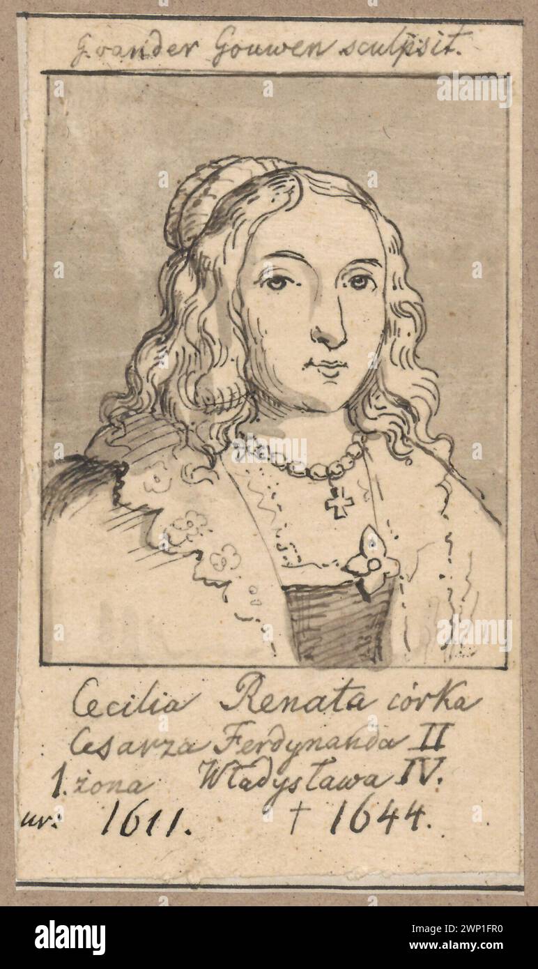 Porträt von Cecyla Renata nach dem Stich von Gillem van der Gouwen; Lesser, Aleksander (1814-1884), Gouwen, Gilliam van der (FL. 1650-1720); 1830-1884 (1830-00-00-1884-00);Cecylia Renata (Königin von Polen - 1611-1644), Cecylia Renata (Königin von Polen - 1611-1644) - Ikonographie, kleiner, Aleksander (1814-1884), kleiner, Aleksander (1814-1884) - Sammlungen, kleiner, Wiktor Stanisław Zygmunt ( Baron - 1853-1935), kleiner, Wiktor Stanisław Grafik, Künstler - 17. Jahrhundert, Provenienz - 1853-1935. Jahrhundert) Kopien, Kopien von Stichen, Königinnen Stockfoto