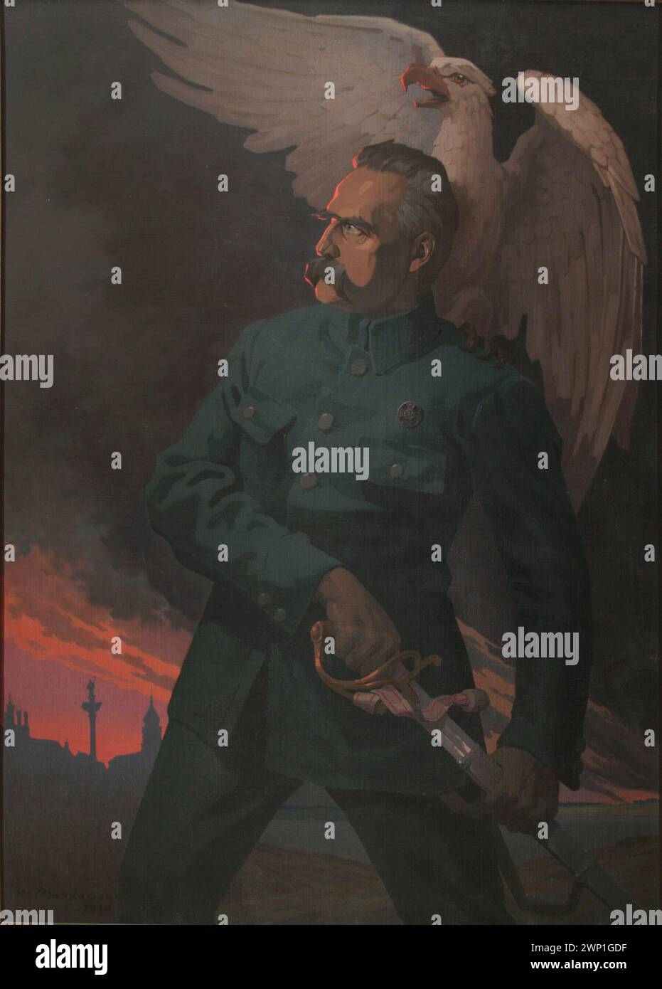 Ein zeitgenössisches Porträt von Józef Piłsudski von Kazimierz Małkowski aus dem Jahr 1930 zeigt das Aussehen des polnischen Staatsmannes, der von 1867 bis 1935 aktiv war. Stockfoto