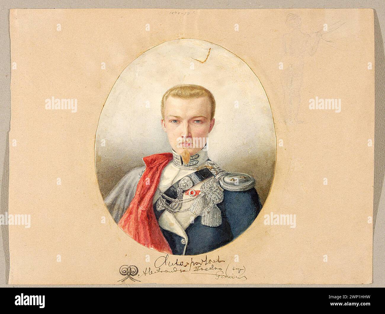 Ein um 1848 entstandenes Selbstporträt von Jan Aleksander Fredro zeigt ihn in der Uniform eines zweiten Leutnants der Polnischen Legion. Stockfoto