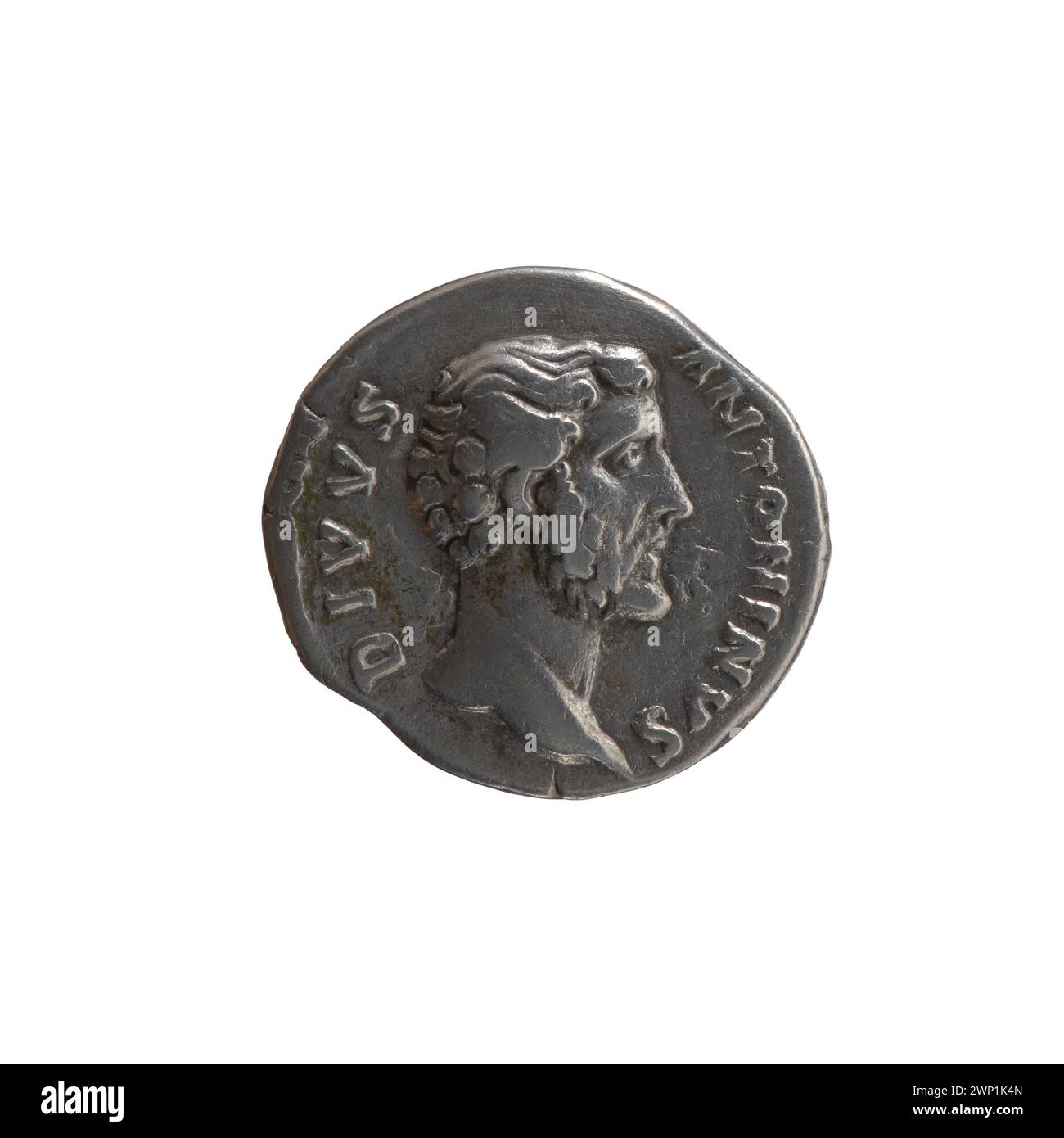 Dieser Silberdenar wurde nach 161 n. Chr. während der Koregierung von Marcus Aurelius und Lucius Verus geprägt. Es zeigt die Büsten beider Kaiser auf der Vorderseite und ist Teil der römischen Kaiserprägung. Die umgekehrte Konstruktion variiert je nach Problem. Stockfoto