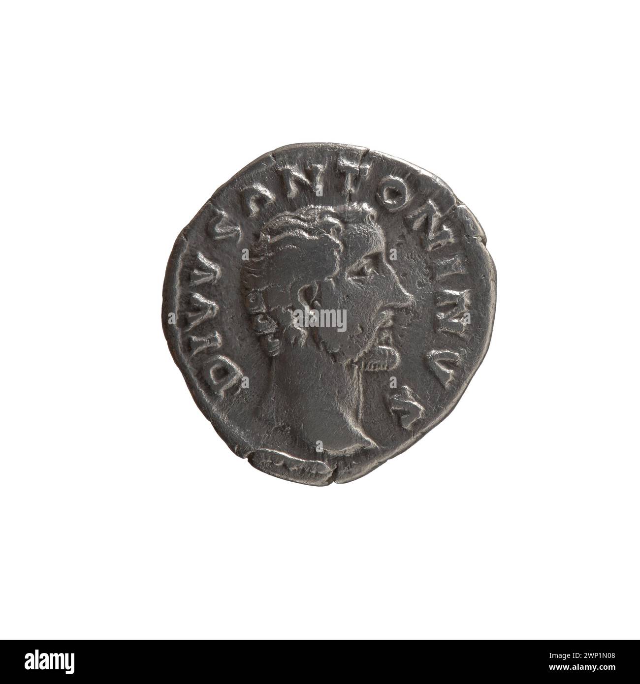 Römischer Denar, ausgestellt nach 161 n. Chr. mit den Kaisern Marcus Aurelius, Lucius Verus und Antoninus Pius, die kaiserliche Währung und numismatische Kunst des 2. Jahrhunderts repräsentieren. Stockfoto