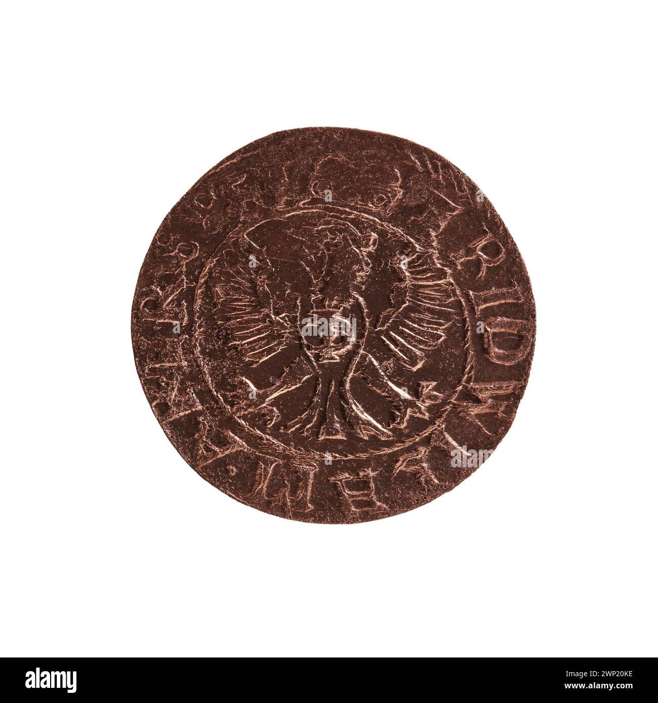 Eine historische europäische Münze aus dem 16. Jahrhundert mit der Bezeichnung „Era Fause“, die Techniken der Prägezeit zeigt. Stockfoto