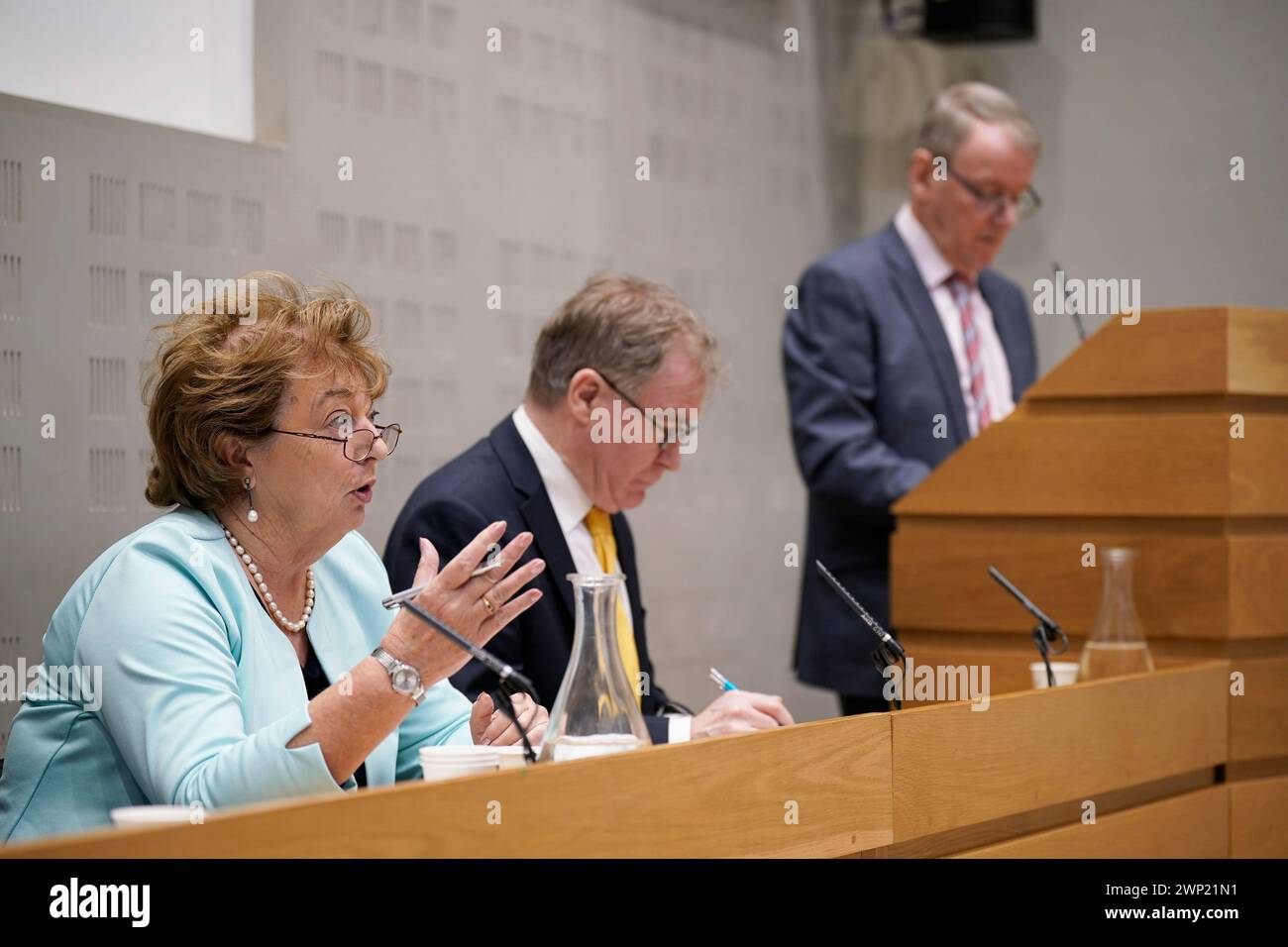 Catherine Murphy, Mitglied des Ausschusses für öffentliche Finanzen, anlässlich einer Pressekonferenz im Leinster House, Dublin, für die Veröffentlichung des Berichts in RTE. Bilddatum: Dienstag, 5. März 2024. Stockfoto