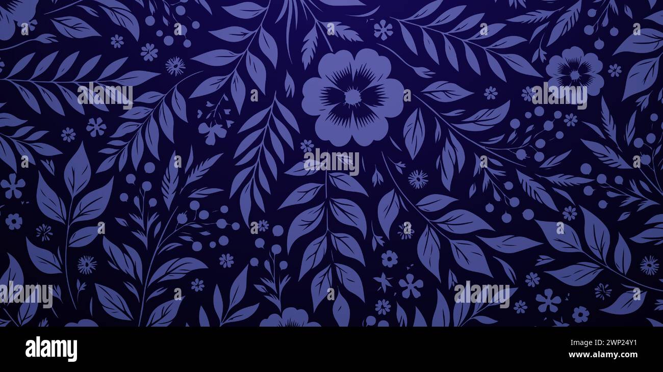 Nahtloser Blumenmuster Hintergrund mit Blumenblatt ornamentalem Design dunkelblaue Farben für modische moderne Tapeten oder Textilien, Bucheinbände Stock Vektor