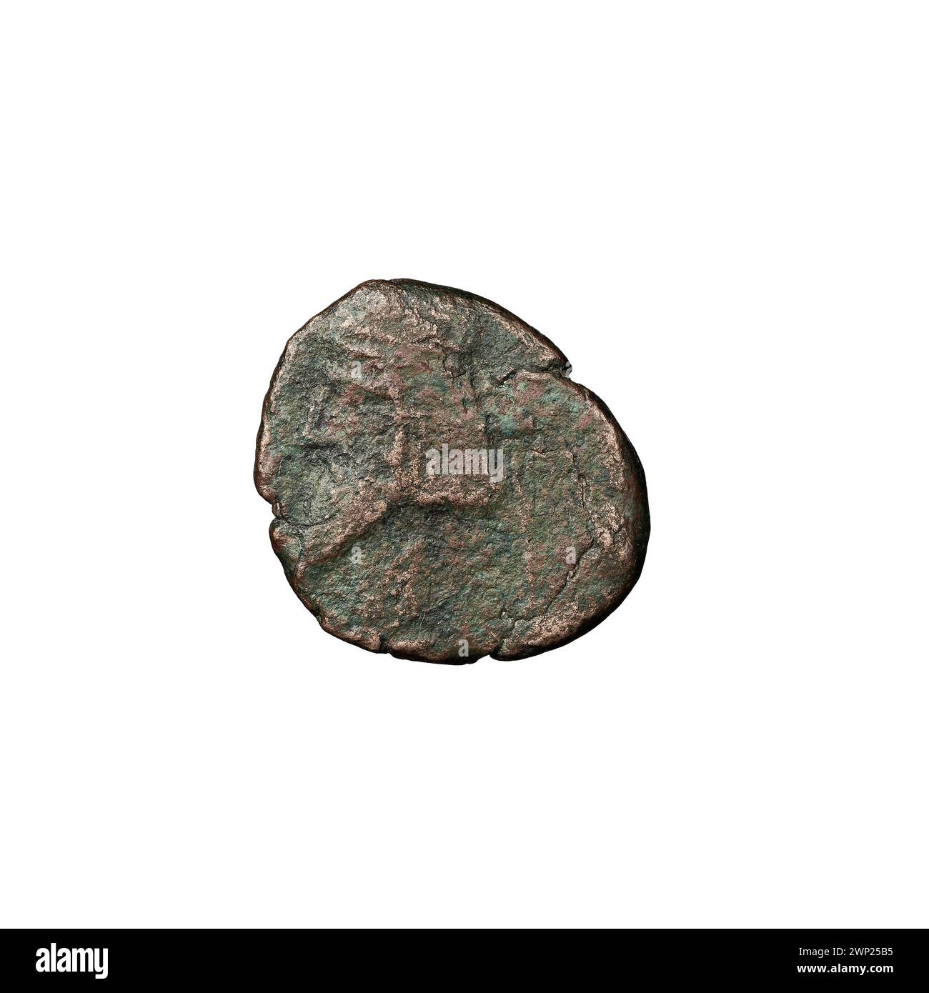 Braune Metallmünze aus der Regierungszeit von Artabanus II., 10-40 n. Chr., die im Handel innerhalb des Parthischen Reiches verwendet wurde. Stockfoto