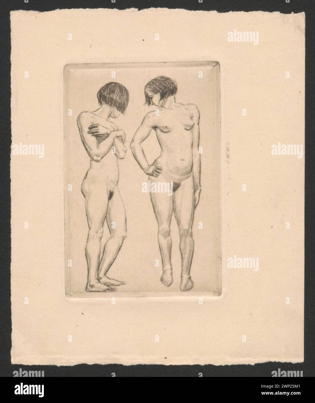 Kunststudie von Wiktoria Gory aus dem Jahr 1924-1928, in der zwei Frauenakte analysiert wurden, wobei der Schwerpunkt auf Form, Haltung und Komposition lag. Teil einer Provenienzsammlung. Stockfoto