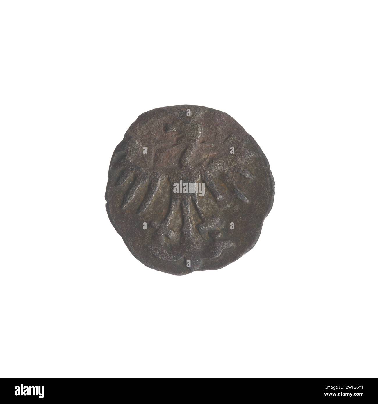 Silbermünze aus der Regierungszeit von Władysław II. Jagiełło, König von Polen, geprägt zwischen 1386 und 1434. Stockfoto