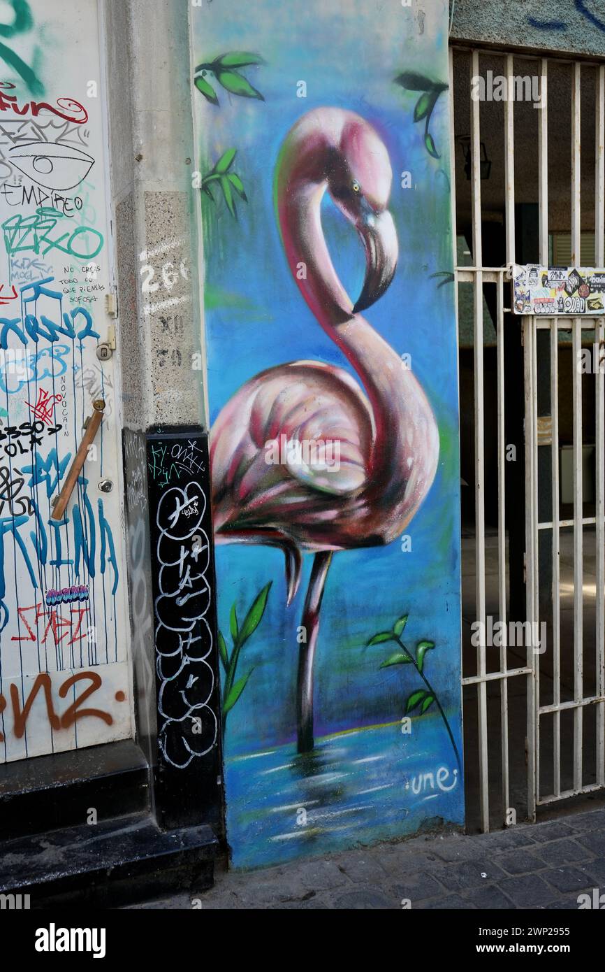 Schöne Street Art Gemälde eines Flamingos. Stockfoto