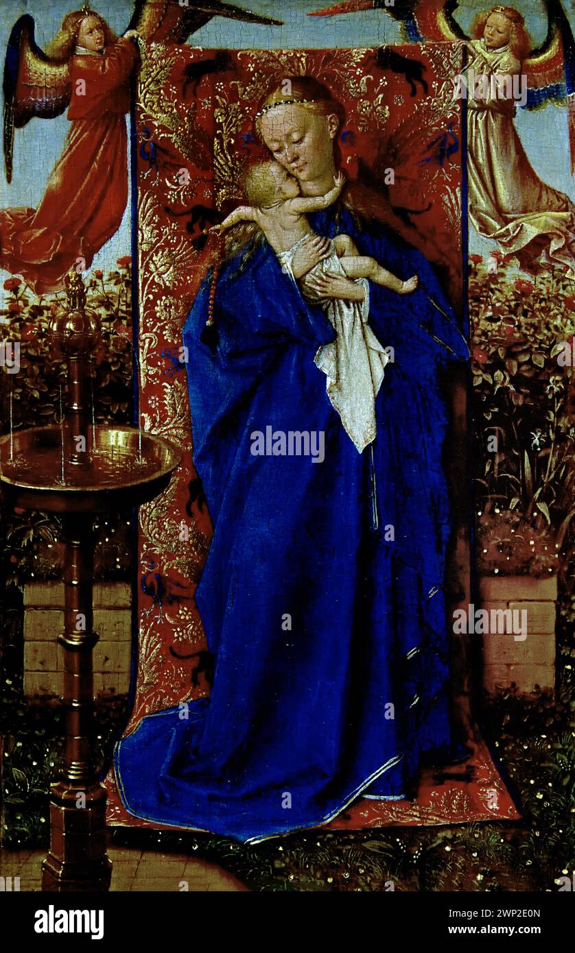 Madonna am Brunnen, 1439, JAN VAN EYCK, 1390 - 1441, Flämisch, königliches Museum der Schönen Künste, Antwerpen, Belgien, Belgien. Stockfoto