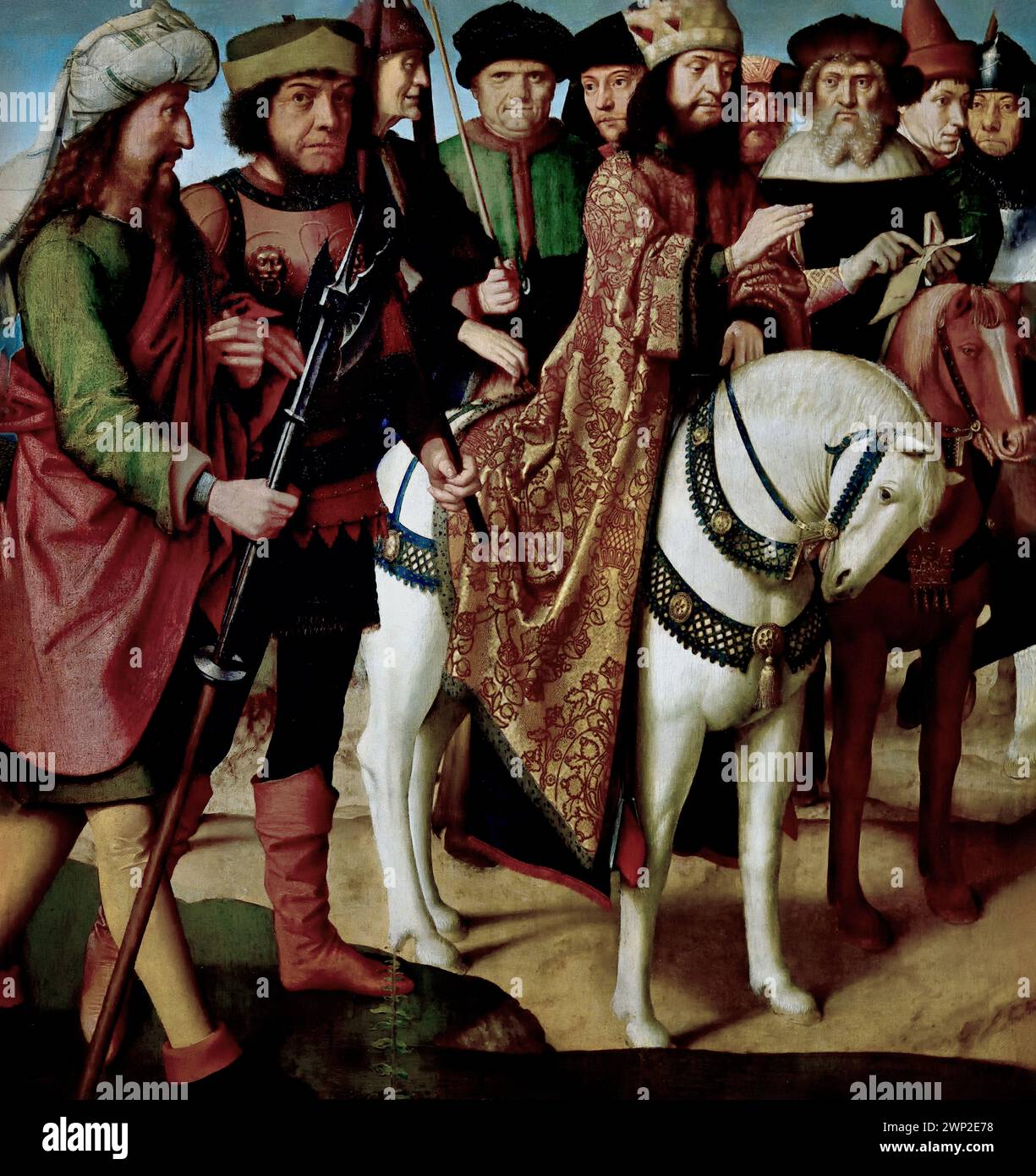 Pilatus und die Hohenpriester 1480-1485 von Gerard David 1480-1485 Königliches Museum der Schönen Künste, Antwerpen, Belgien, Belgien. Stockfoto