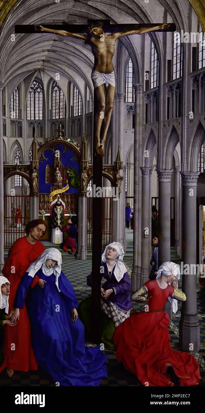 Die Sieben Sakramente ( Taufe, Bestätigung und Bekenntnis - Christus am Kreuz und die Eucharistie - Ordinatio, Heirat und extreme Auktion ) 1440-1445 von Rogier van der Weyden, Königliches Museum der Schönen Künste, Antwerpen, Belgien, Belgien. Stockfoto