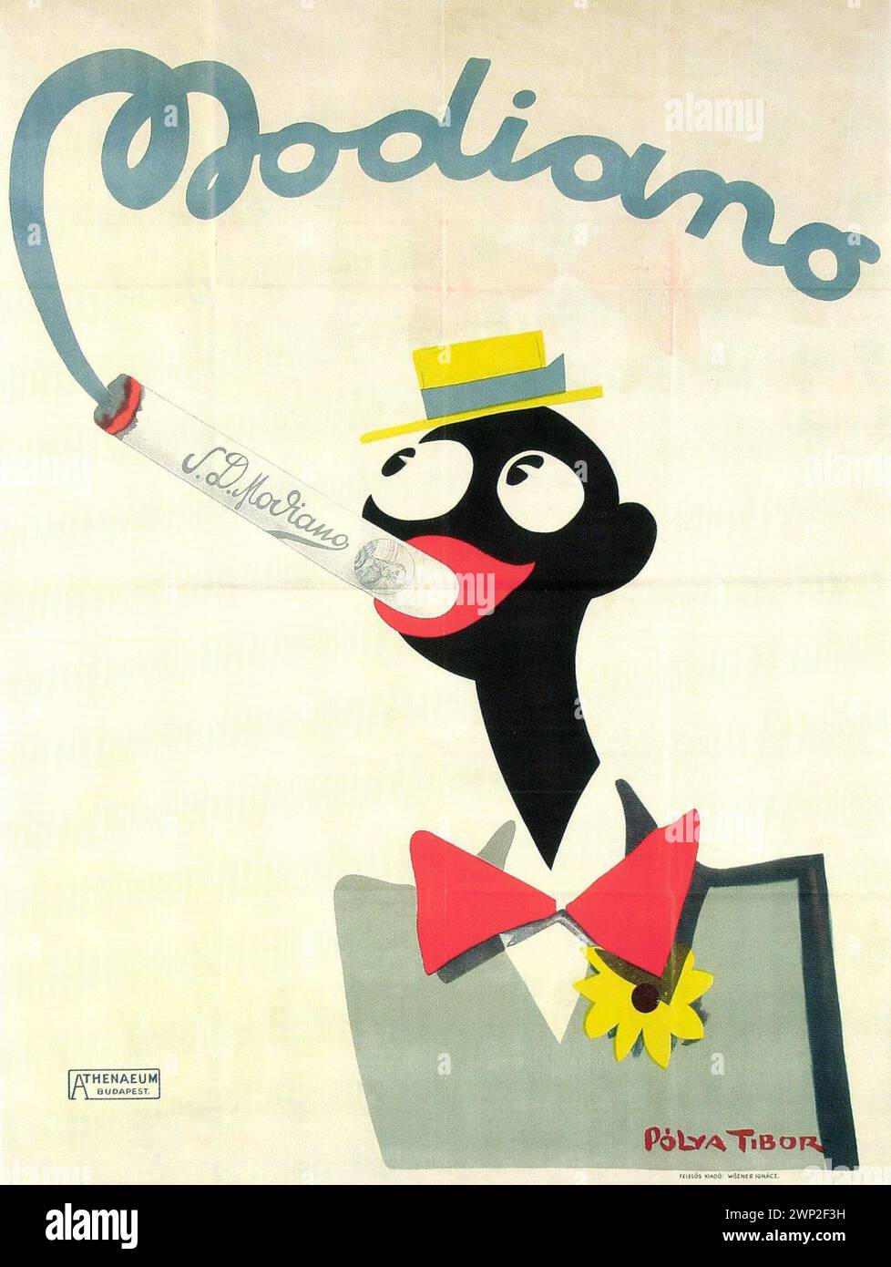 Vintage-Werbeplakat. Modiana , Zigarettenwerbung. Von Tibor Pólya, 1930 Stockfoto