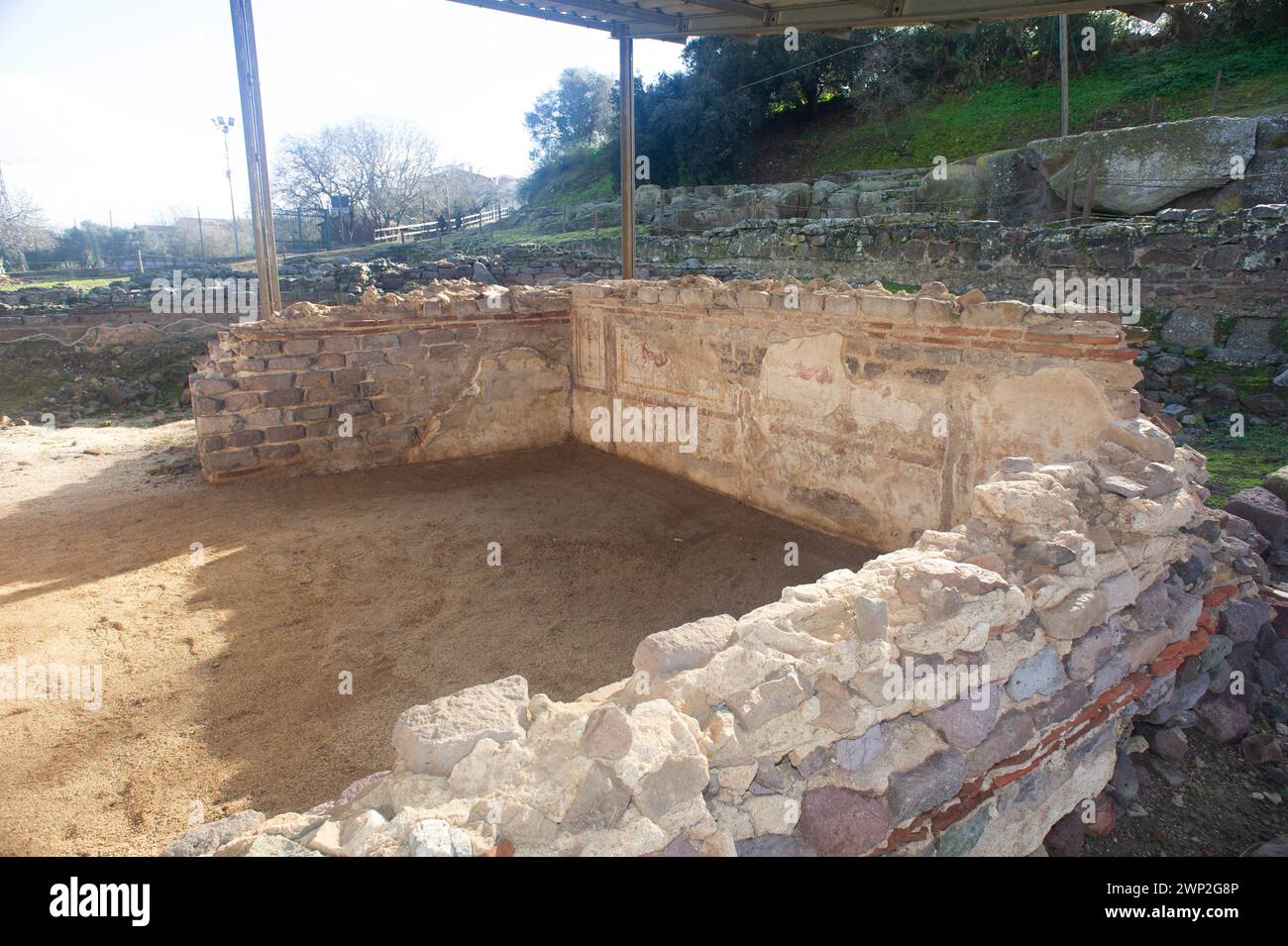 16. Januar 2024 - Italien, Sardinien, Provinz Oristano, Fordongianus, Römische Bäder (1. Jahrhundert), Warmwasserquelle (54 °C) Stockfoto
