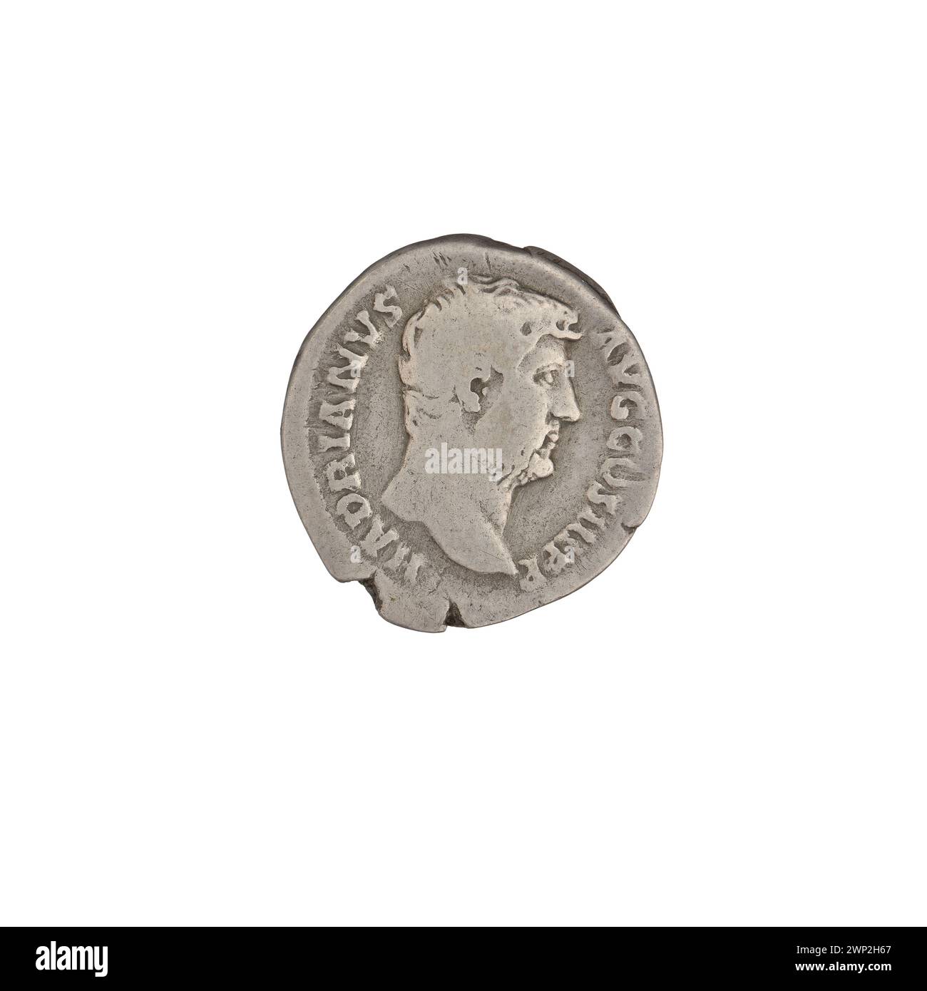 Denar; Hadrian (76-138; römischer Kaiser 117-138); 134-138 (134-00-00-138-00); Germania (Personifizierung), Häupter, Schilde, Speere Stockfoto