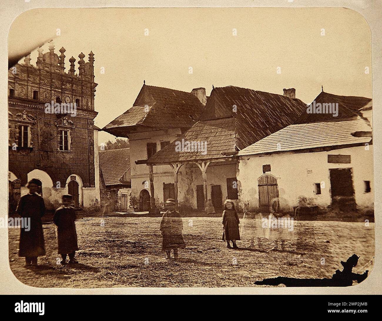 Kazimierz auf der Weichsel. Häuser im Südosten des Markts [Fotografie aus der Sammlung von Józef Brandt, Maler]; um 1875 (1870-00-00-1875-00-00); Brandt, Józef (1841-1915), Brandt, Józef (1841-1915)-Sammlung, Kazimierz Dolny (Woiwodschaft Lublin), Architektur, polnische Architektur, dar (Provenienz) Stockfoto