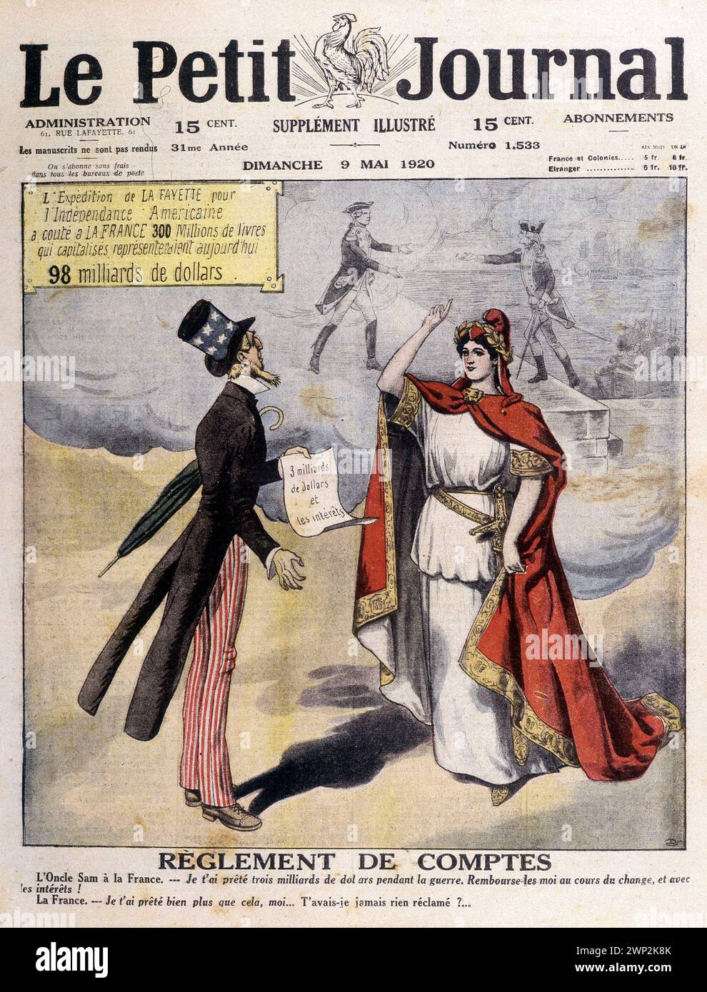 Die Vereinigten Staaten ziehen ihre Schulden von Frankreich zurück - aus dem "Le Petit Journal", 09 05 1920 Stockfoto
