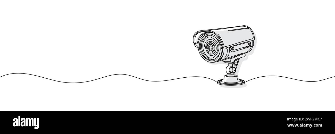 Durchgehende einzeilige Zeichnung des Vektordesigns der Überwachungskamera für den Außenbereich. Einzeilige Abbildung einer cctv-Kamera. Stock Vektor