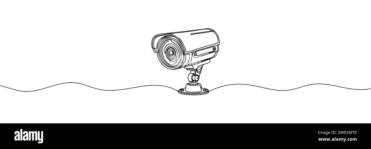 Durchgehende einzeilige Zeichnung des Vektordesigns der Überwachungskamera für den Außenbereich. Einzeilige Abbildung einer cctv-Kamera. Stock Vektor