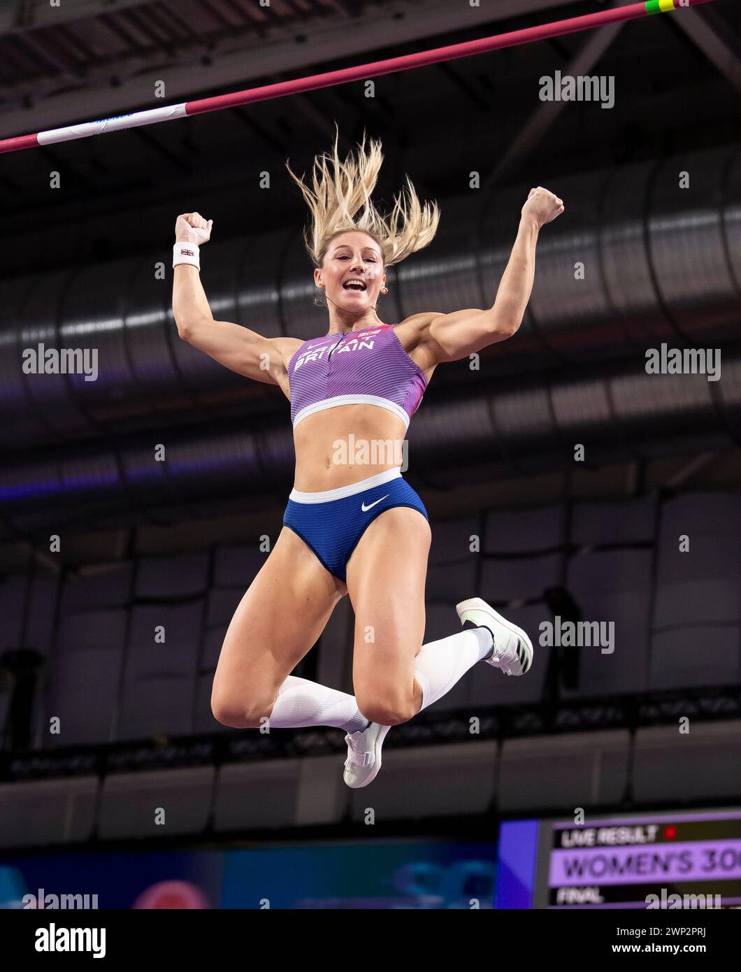 Molly Caudery aus Großbritannien gewann den Sprung im Pole Vault-Finale bei den Leichtathletik-Hallenweltmeisterschaften in der Emirates Arena, Glasgow, Schottland Großbritannien Stockfoto
