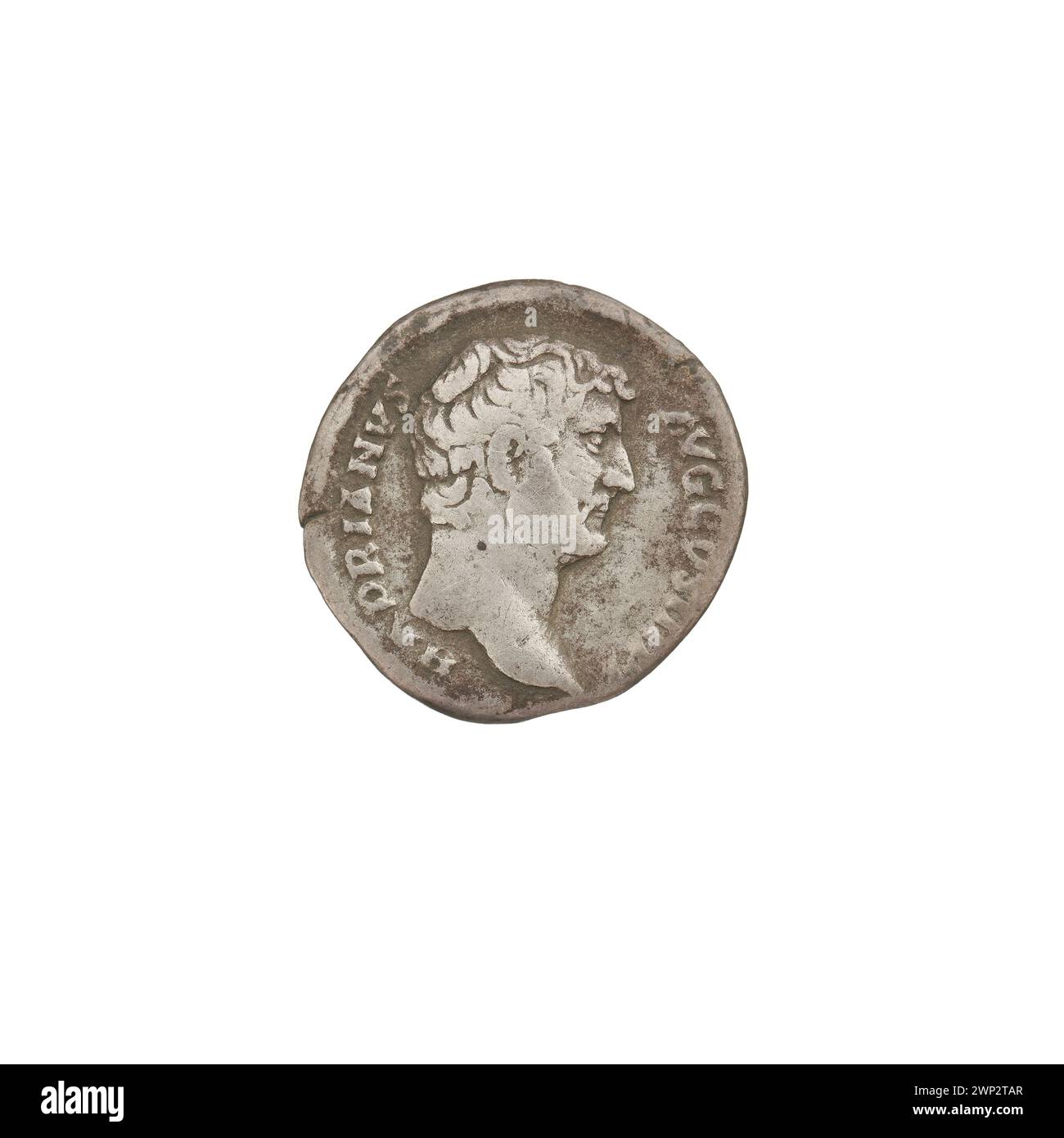 Denar; Hadrian (76-138; römischer Kaiser 117-138); 134-138 (134-00-00-138-00); Salus (Personifizierung), Häupter, Teller, Schlangen Stockfoto