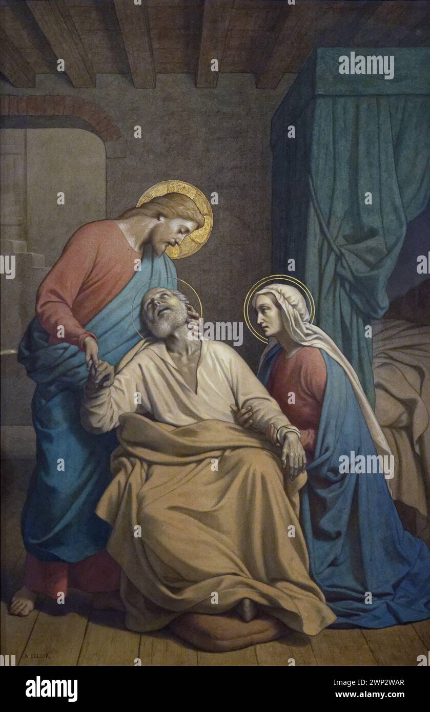 Der Tod des Heiligen Josef (1870). Jean Baptiste Auguste Leloir (1809-1892). Pastell auf Papier. Musee des Beaux-Arts de la Ville de Paris, Petit Palais. Stockfoto Der Tod des Heiligen Josef (1870). Jean Baptiste Auguste Leloir (1809-1892). Pastell auf Papier. Musee des Beaux-Arts de la Ville de Paris, Petit Palais. Stockfoto