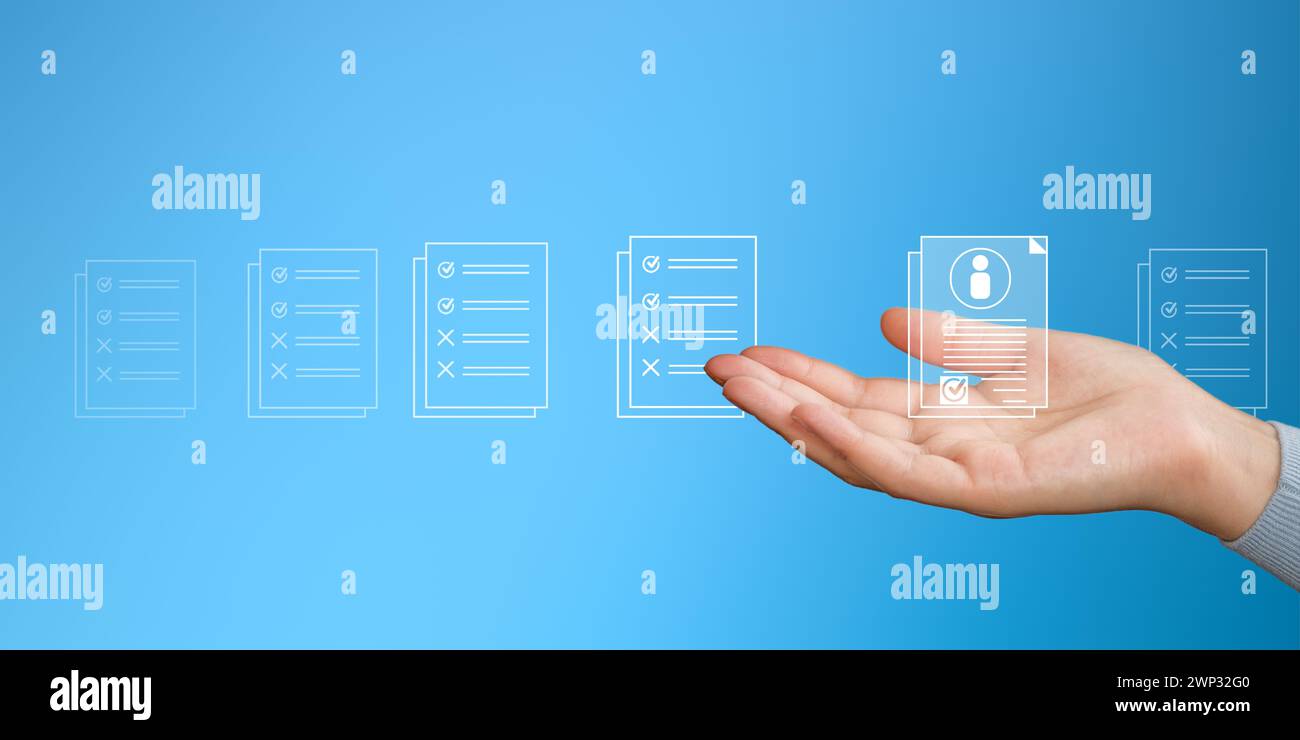 Hologramm des vorliegenden Vertrages, Dokumentenmanagementkonzept. Elektronische Signatur und Online-Dokumentationsdatenbank, Business, Remote Collaboration. Stockfoto