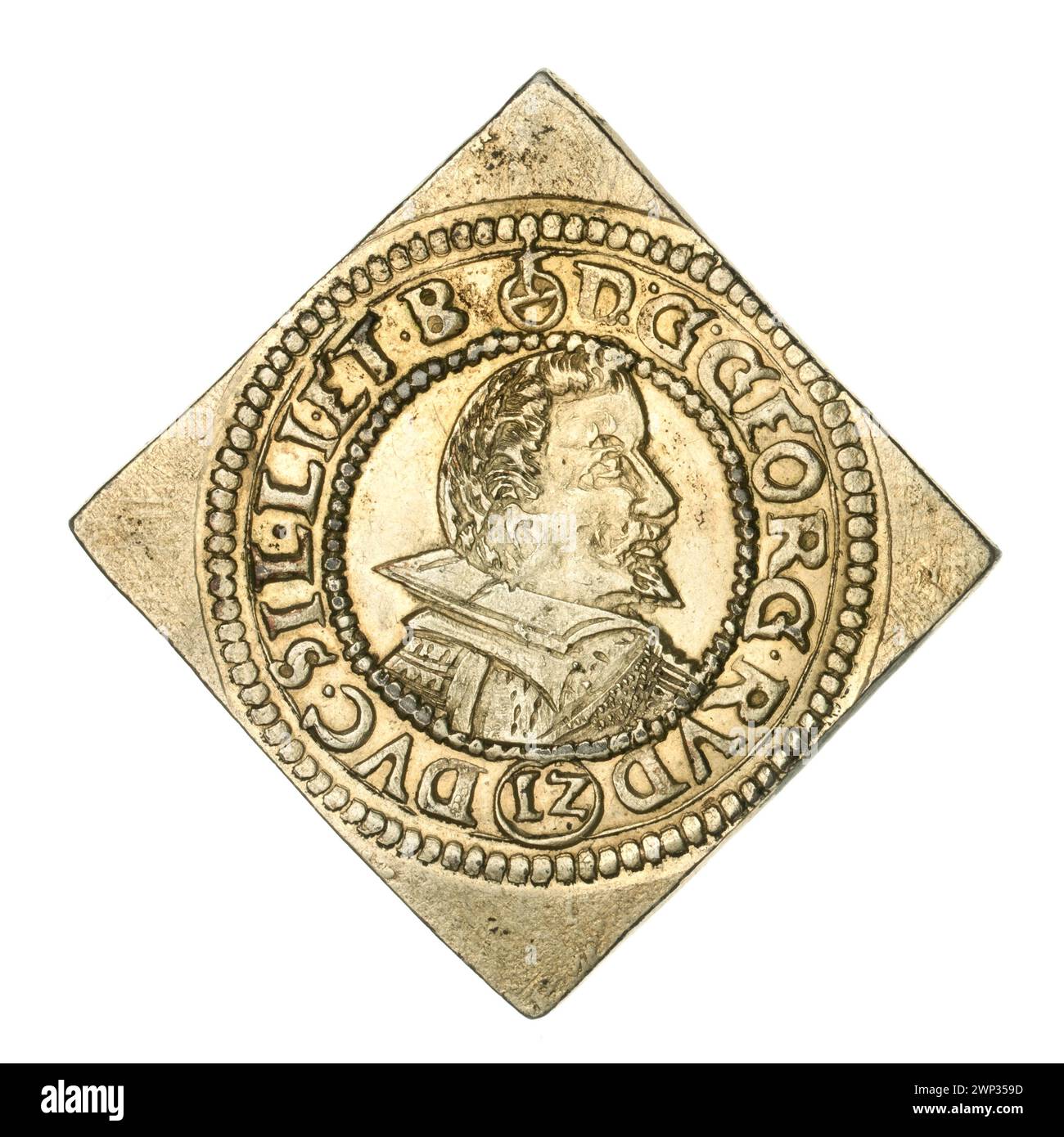 12 Clip aus dem Clip; Jerzy Rudolf (KSI Legnica-Brzeski; 1595-1653), Täubner, Markus (FL. 1620-1621); 1621 (1621-00-00-1621-00);Jerzy Rudolf (Prinz Legnica - 1595-1653), Jerzy Rudolf (Prinz Legnica - 1595-1653) - Ikonographie, Piastów (Familie), R8 (Seltenheit), Herzogtum Brest (Wappen), Büsten, Männer-Porträts rechts, Herrscherporträts, Schilde, Wappen, Wappen unter der Fürstenmiter Stockfoto