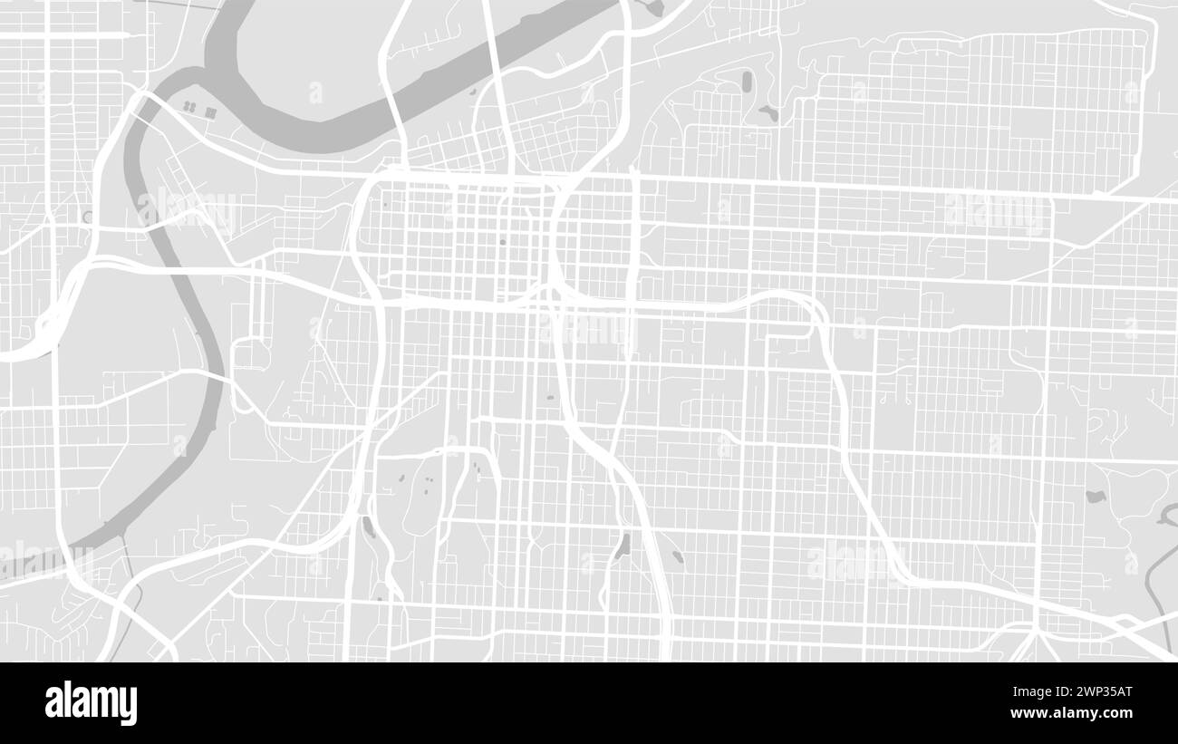Hintergrund Kansas City, Missouri Karte, USA, weißes und hellgraues Stadtposter. Vektorkarte mit Straßen und Wasser. Breitbild-Proportion, digitaler Flachbildschirm Stock Vektor