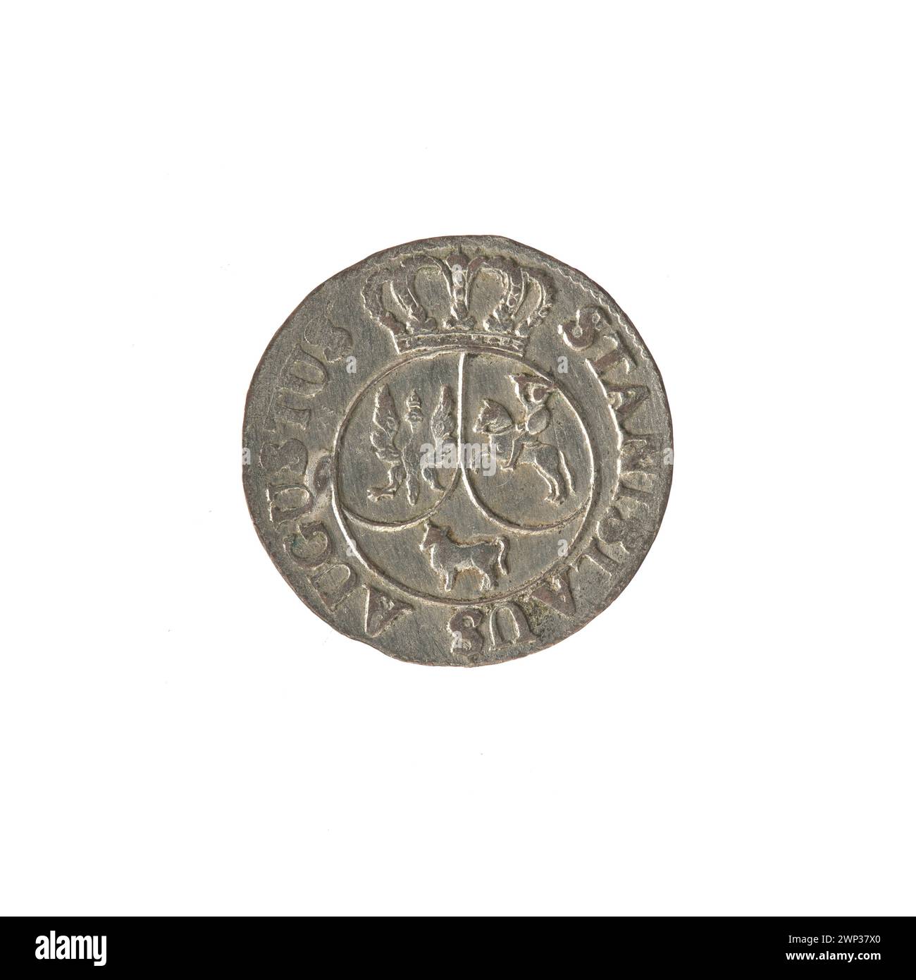 Diese Darstellung aus dem Jahr 1794 zeigt König Stanisław August Poniatowski von Polen, der die Krone sechs trägt, die königliche Insignien und monarchische Autorität während seiner Regierungszeit repräsentiert. Stockfoto