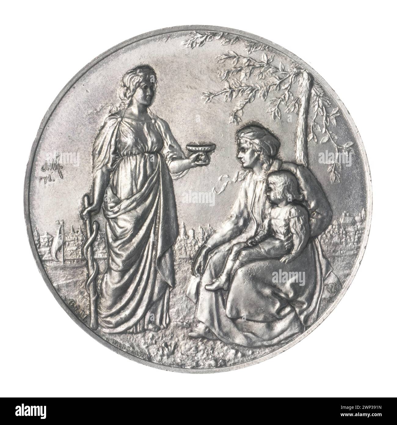 Ausstellung in Warschau im Jahr 1896, in der Innovationen im Bereich Hygiene gezeigt wurden, mit Auszeichnungen für K. Makowski als Baumeister, mit Stadtwappen und Designs im Sezessionsstil. Stockfoto