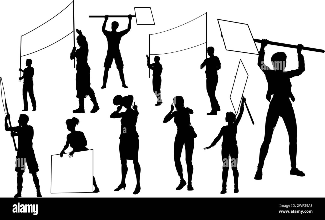 Die Silhouetten Der Demonstranten Der Strike Rally Im März Stock Vektor