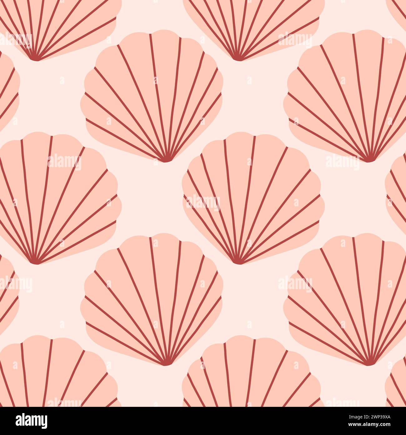 Nahtloses Muschelmuster. Trendiges Muschelmuster zum Einpacken von Papier, Tapeten, Aufklebern, Notizbucheinband. Stock Vektor