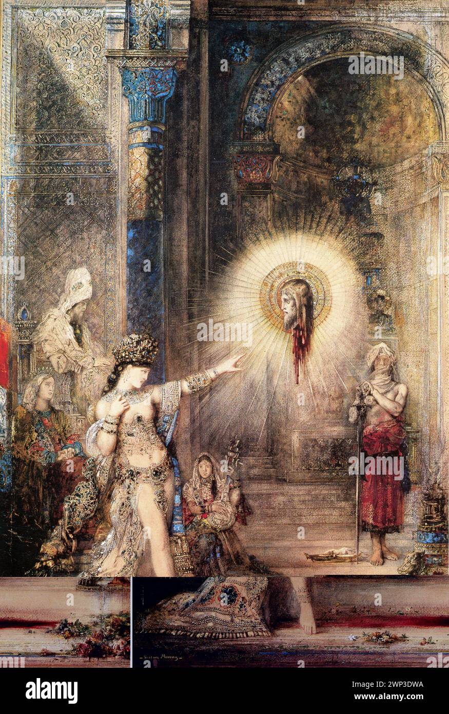 L’Apparition ist ein Gemälde des französischen Künstlers Gustave Moreau, das zwischen 1874 und 1876 gemalt wurde. Es zeigt den biblischen Charakter von Salome, der vor Herodes Antipas tanzt Stockfoto