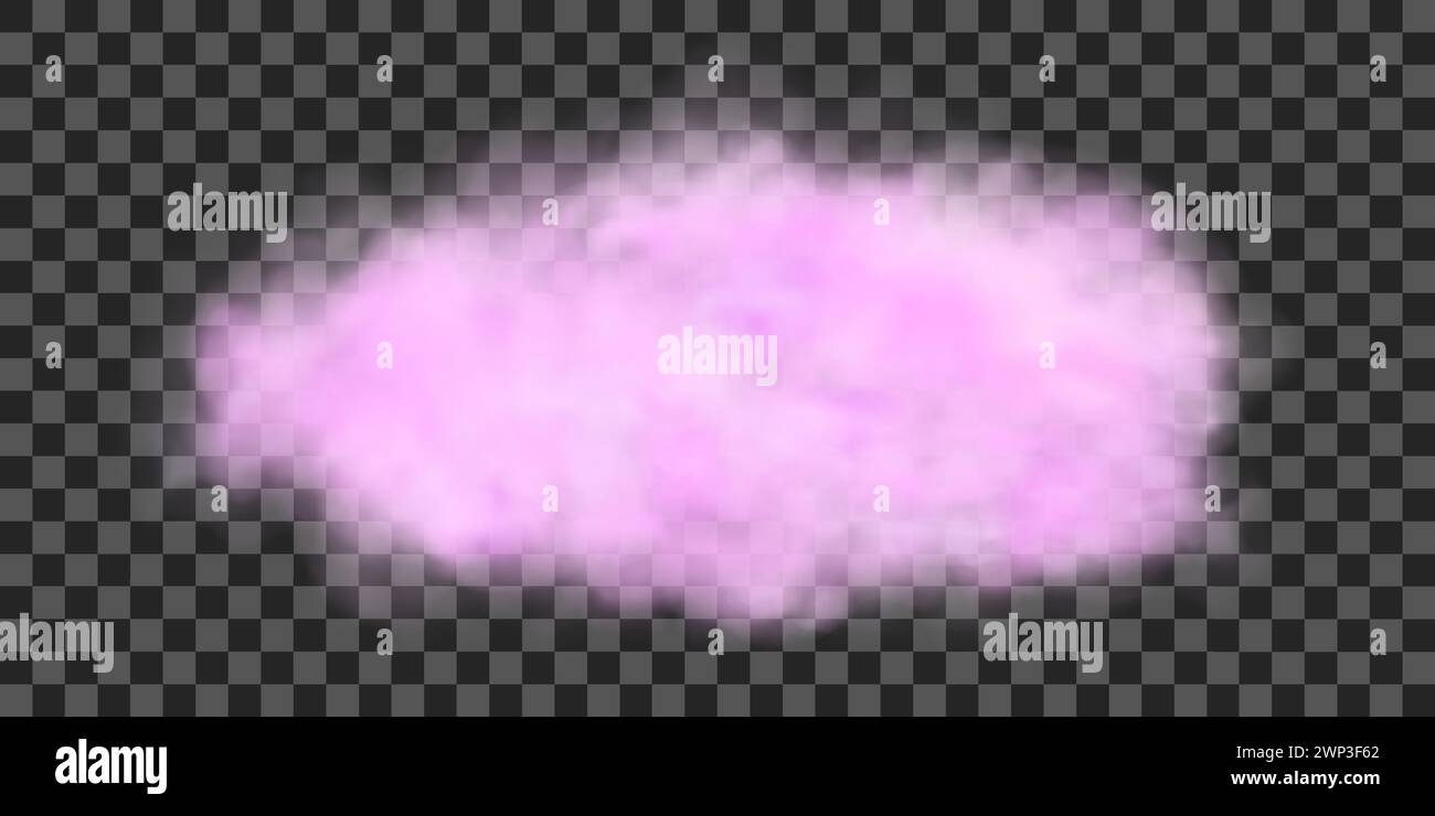 Rosa Trübung. Rauch, Nebel oder Gaswolken. Realistische 3D-Vektordarstellung isoliert auf transparentem Hintergrund. Stock Vektor