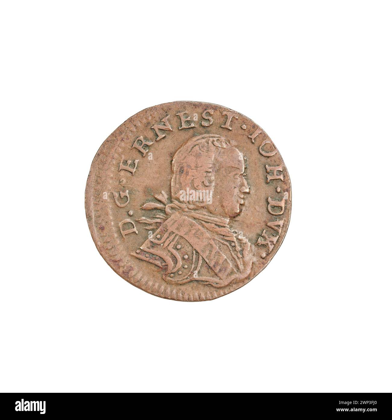 Eine 1764-Szel-g-Münze aus dem Herzogtum Kurland und Semigallien, die Ernest Jan Biron darstellt und Währungs- und Prägepraktiken der Mitte des 18. Jahrhunderts veranschaulicht. Stockfoto