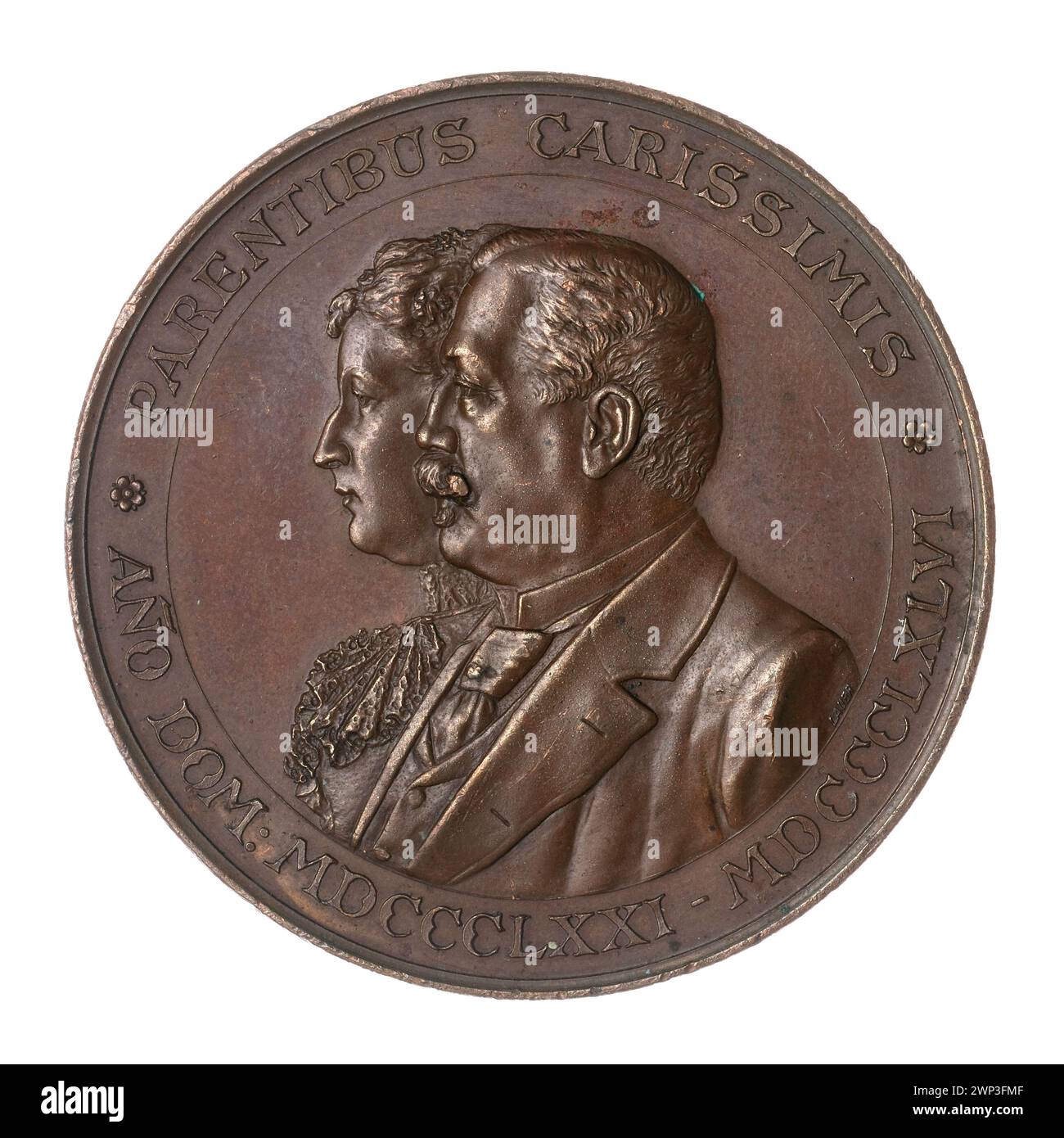 1896 wurde zum 25. Jahrestag der Familie Kieszkowski eine Medaille mit Polnisch verwandten Motiven, Inschriften und Design im Sezessionsstil geschaffen. Stockfoto