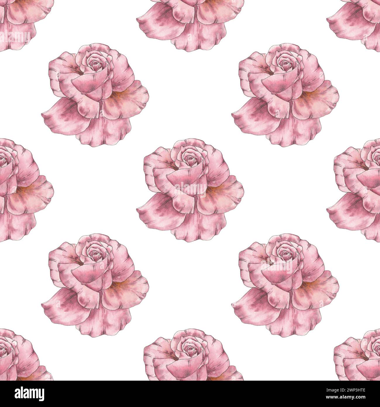 Nahtloses Muster mit Aquarellrosa, hinterlässt Vintage-Handzeichnung Illustration im botanischen Stile. Kunstdruck für Designtapete, Textil Stockfoto