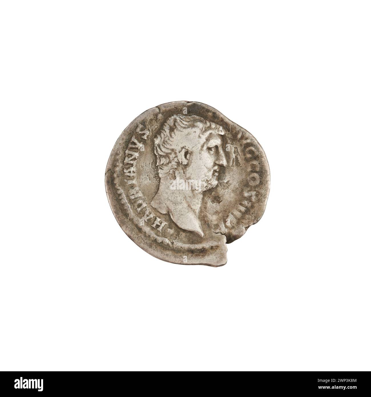 Denar; Hadrian (76-138; römischer Kaiser 117-138); 134-138 (132-00-00-134-00); Nil (Personifizierung), Köpfe, Flusspferde, Hörner im Überfluss Stockfoto