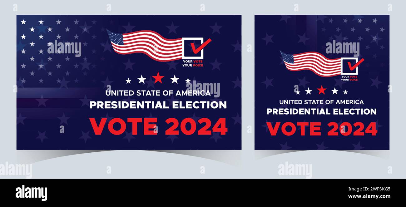 Abstimmung 2024. Tag der Präsidentschaftswahl in den Vereinigten Staaten. Wahl 2024 USA. Wahlkampftag 5. November US-Banner Hintergrund Stock Vektor