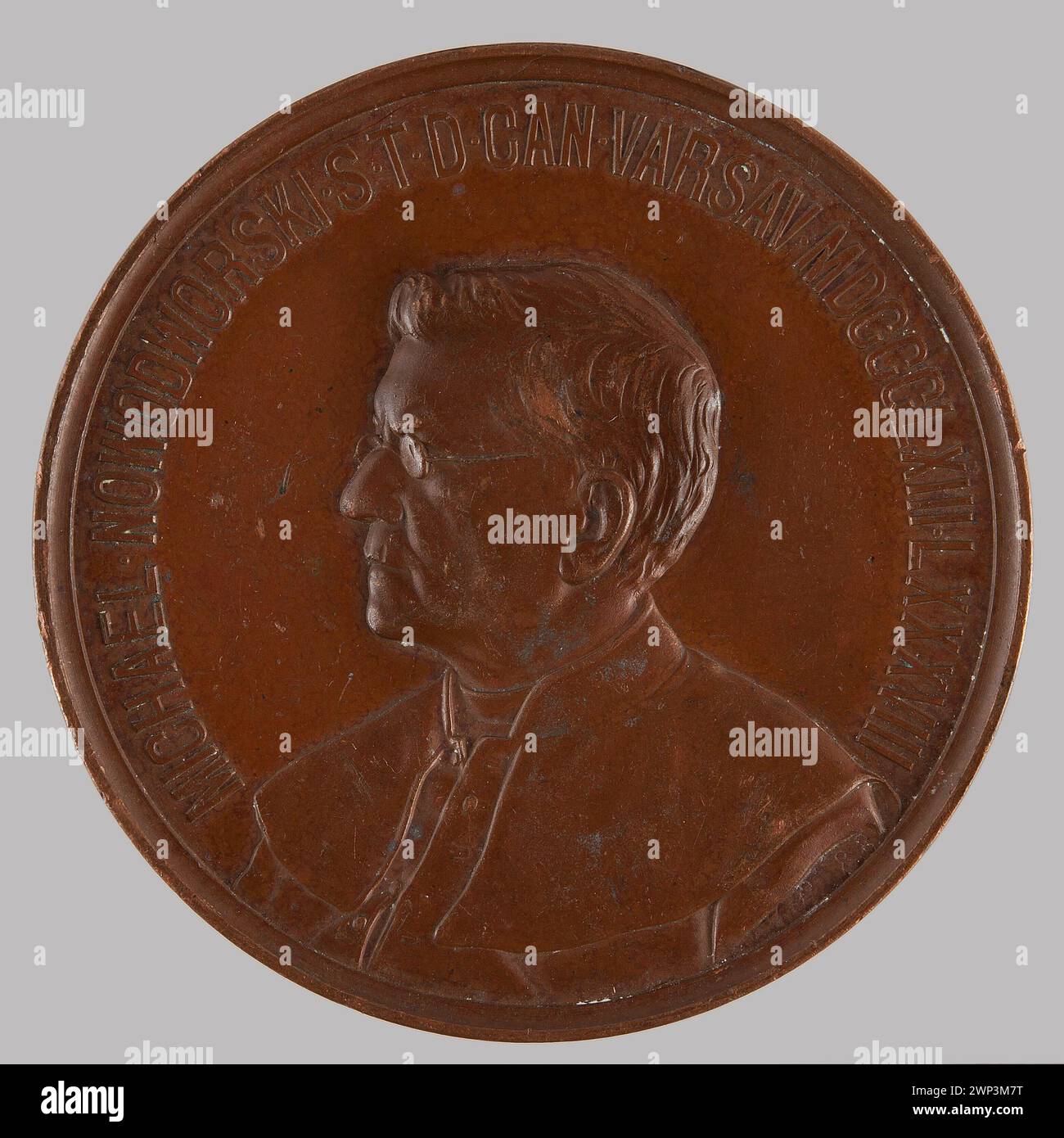 1888 wurde eine Gedenkmedaille zur Feier des Bischofs Michał Nowodworski und des 25-jährigen Jubiläums seiner Redaktion für Przegląd Catholic geschaffen, produziert von Ignacy Łopieński und Lauer in Nürnberg. Stockfoto