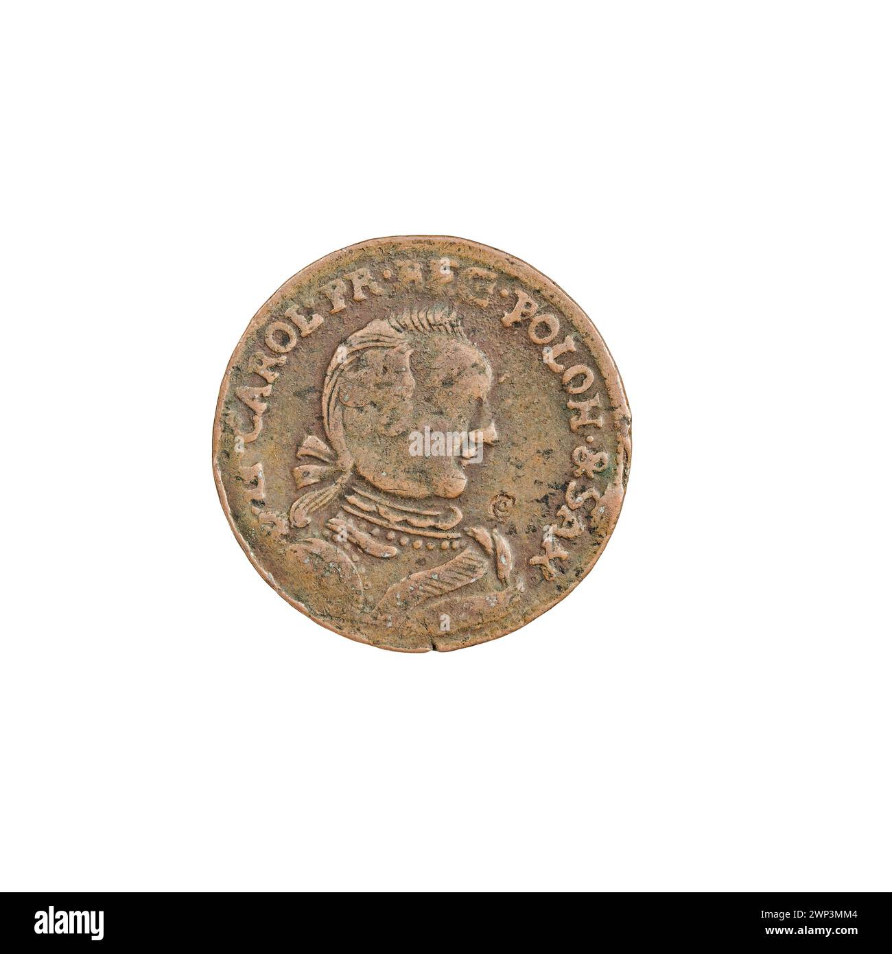Silberszel g-Münze, geprägt 1762 unter Karol Christian Saski, Herzog von Kurland und Semigallien, graviert von Konrad Henryk Schwerdtner. Stockfoto